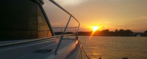 sunset from bow of sea ray